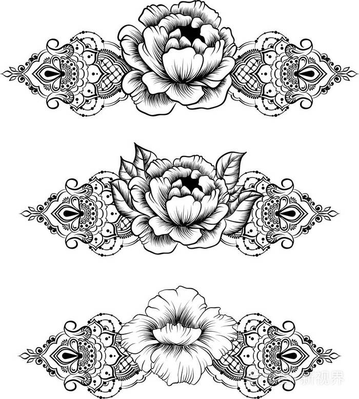 印第安民族线条艺术边界在迈亨迪民族风格上的白色背景迈亨迪模板