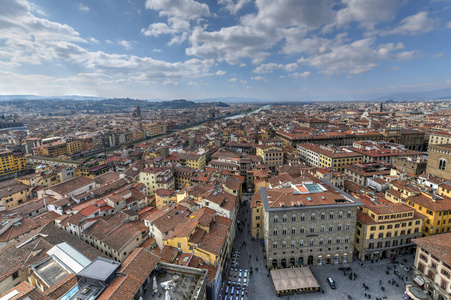 佛罗伦萨和罗马宫的鸟瞰意大利佛罗伦萨的德拉西诺里亚广场。 佛罗伦萨的建筑和地标。