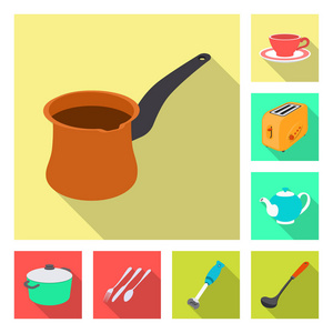 厨房和厨师标志的矢量插图。网络厨房和家电库存符号的收集