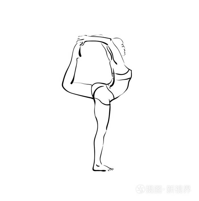 美丽的女人做瑜伽素描黑色的白色