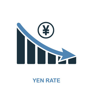 日元汇率减少图形图标。从图表图标集合的单色样式设计。Ui。像素完美简单的象形文字日元汇率降低图形图标。网页设计应用软件打印