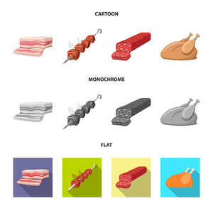 肉类和火腿标志的矢量设计。一组肉类和烹饪股票符号的网站