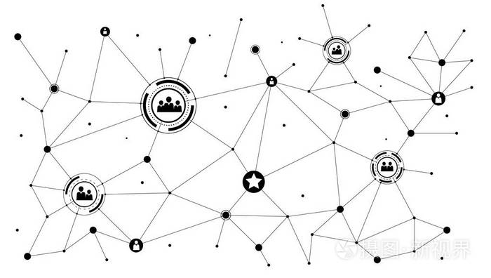 插画 社会媒体网络的概念.图标网络.社交网络中的通信技术.
