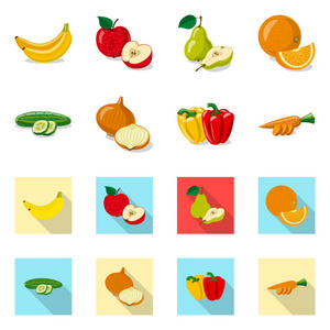 蔬菜水果标志的向量说明。一组蔬菜和素食矢量股票图标