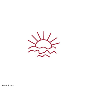 日落海波平面样式图标矢量插图