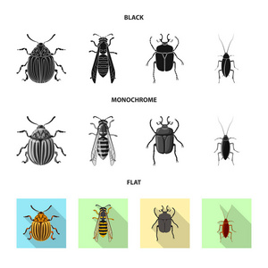 昆虫和飞行标志的向量例证。收集昆虫和元素矢量图标的股票