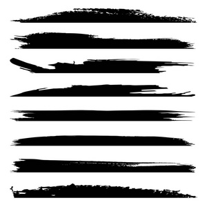 矢量收集艺术粗糙的黑色漆手制作创意笔划设置隔离在白色背景。一组用于设计教育或平面艺术装饰的抽象草图