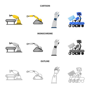 机器人和工厂标识的矢量设计。网络中机器人与空间股票符号的采集