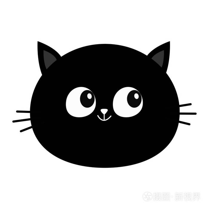 黑色猫头圆脸图标可爱的卡通人物凯蒂胡须婴儿宠物收藏有趣的小猫白色