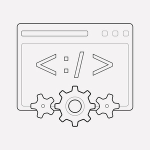 Web 开发图标行元素。web 开发图标线的矢量插图在干净的背景上隔离为您的 web 移动应用程序徽标设计