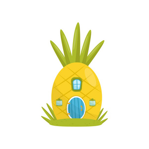 侏儒精灵小房子由菠萝, 童话幻想房子为侏儒, 侏儒或精灵向量例证在