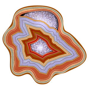 玛瑙。宝石, 宝石, 矿物质。部分 druses。矢量插图。质地的石头层。地质学, 采矿, 科学, 珠宝