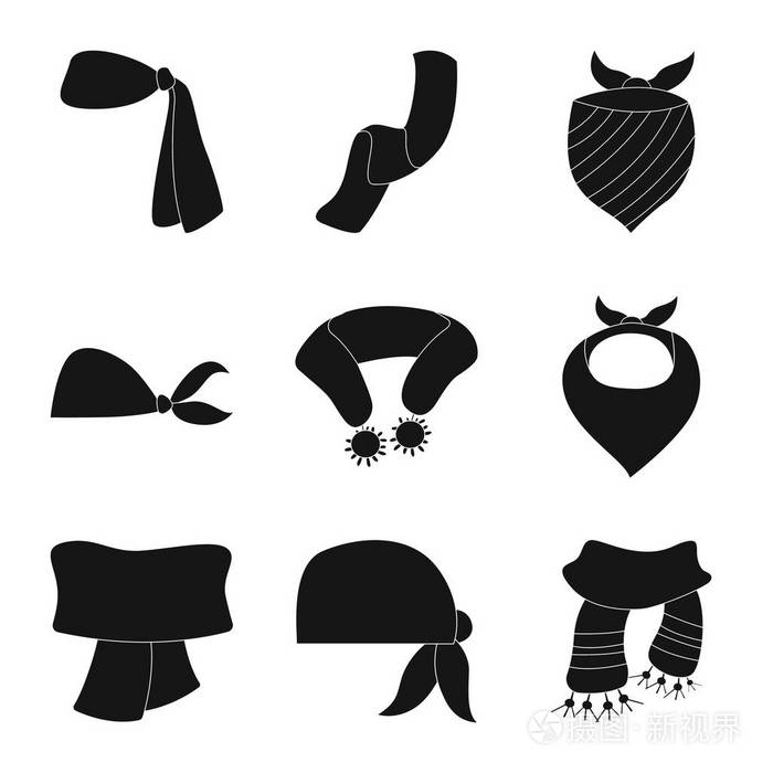 围巾和披肩标志的矢量设计.网络用围巾和附属股票符号集