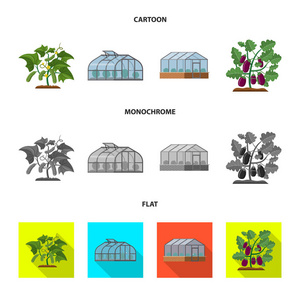 greenhous 和植物标志的孤立对象。greenhous 和花园矢量图标收藏