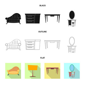 家具和公寓标志的矢量插图。收藏家具和家庭矢量图标股票