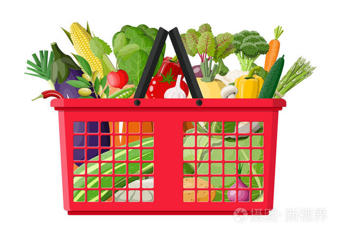 塑料购物篮装满蔬菜