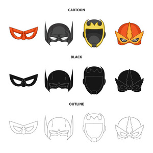 矢量设计英雄和面具符号。收集英雄和超级英雄的股票矢量图标