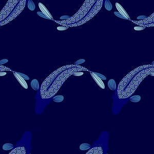 蓝黑地日本鲤鱼的无缝矢量图案