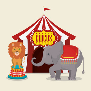 大象和狮子马戏团节目图片