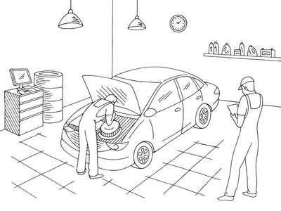 工人修理车辆照片