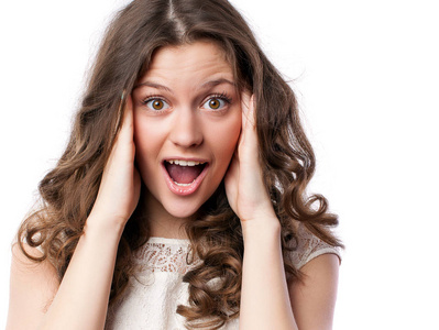 年轻女子的画像大声尖叫照片