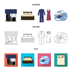 向量插图的梦想和夜间标志。一套梦想和卧室股票符号的网站