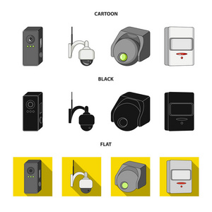 闭路电视和摄像机标志的矢量设计。 一组闭路电视和系统股票符号的网络。