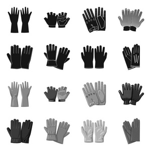 独立的手套和冬季标志对象。手套和设备库存矢量图的收集