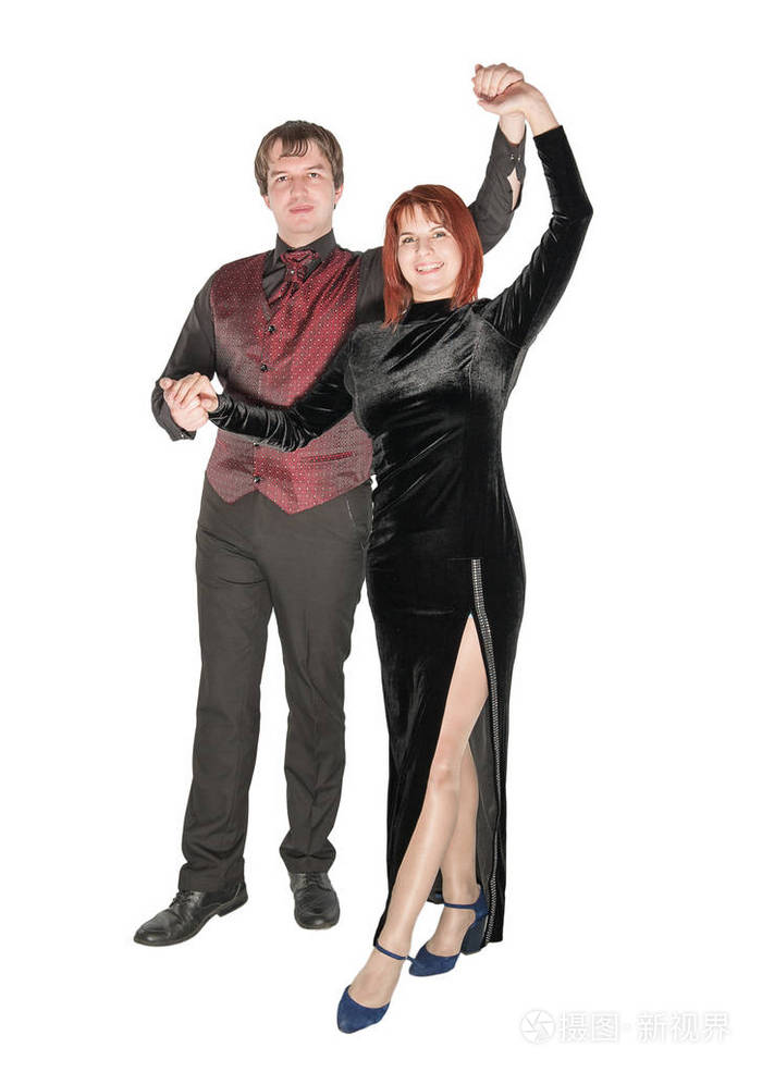 美丽的夫妇跳舞社交舞蹈与白人隔离