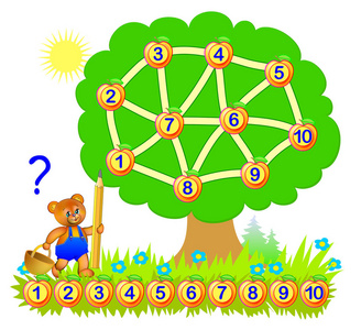 用迷宫的幼儿逻辑益智游戏.画出从1到10连接数字的路径.培养计数技能.