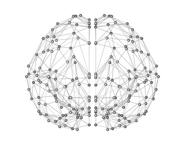 以人工智能形式在白色背景上分离的人脑图标，用于计算机数字技术概念三维抽象插图