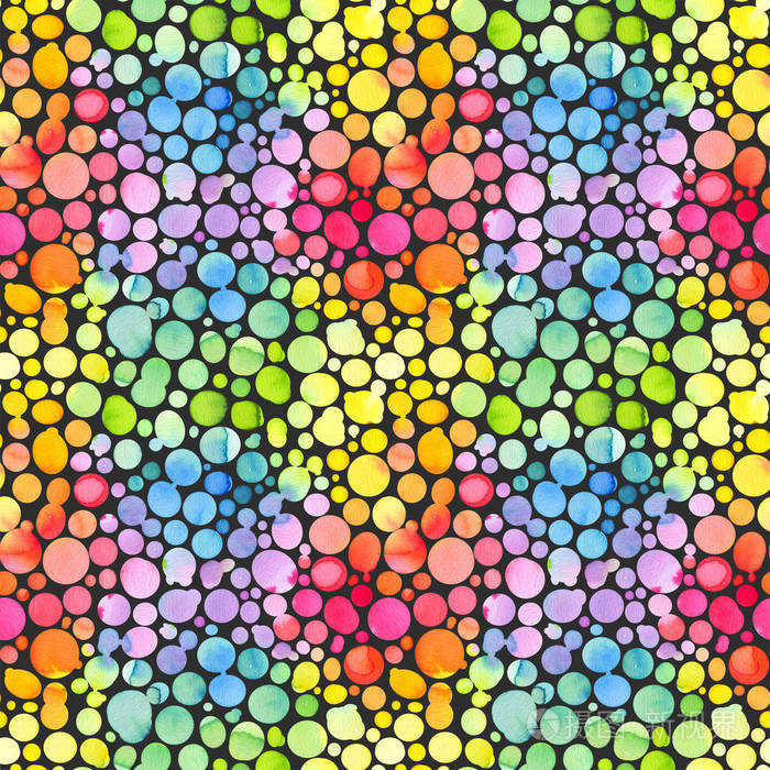 无缝图案与抽象碗彩虹颜色. 水彩斑形成美丽的油漆污渍.