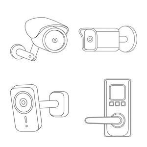 闭路电视和相机图标的孤立对象。一套闭路电视和系统矢量图标的股票