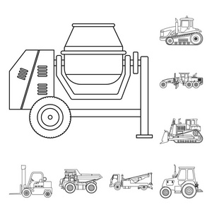 建造和建筑标志的孤立对象。库存生成和机械矢量图标的收集