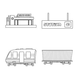 列车和车站符号的孤立对象。股票火车票矢量图标集