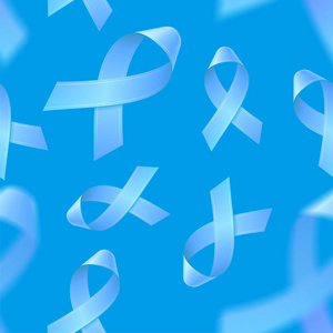 蓝色背景上的蓝丝带。前列腺癌意识的象征。矢量无缝图案为您设计。现实向量例证