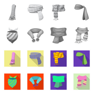 围巾和披肩符号的孤立对象。网巾及附件股票符号的收集
