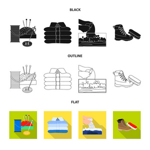 洗衣和清洁图标的矢量设计。一套洗衣和衣服矢量图标股票