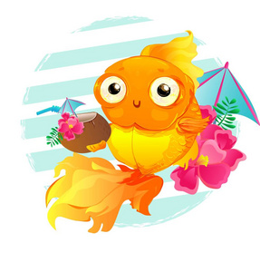 可爱的金鱼矢量插图.设计印刷主题与金鱼.卡通人物.照片