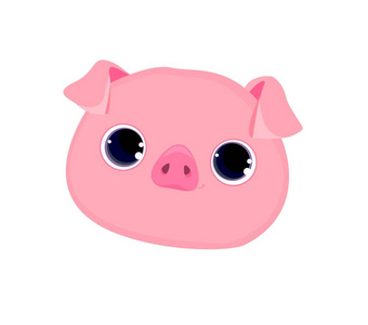 粉红头白色背景上孤立的可爱粉红猪头. 矢量插图照片