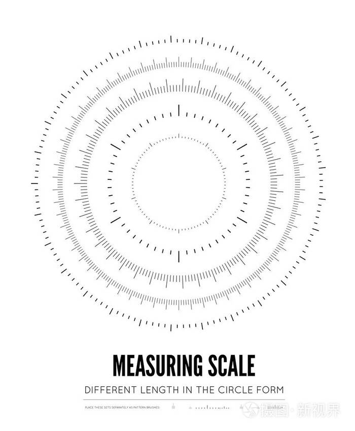以圆的形式测量不同尺度长度和形状的标尺. 白色背景矢量插图