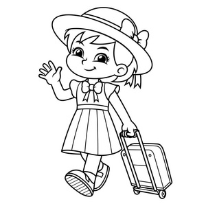矢量平女游客带旅行包行李箱箱包不同型号的旅行包,钱包或背包,学校