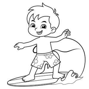 男孩用冲浪板B W冲浪。