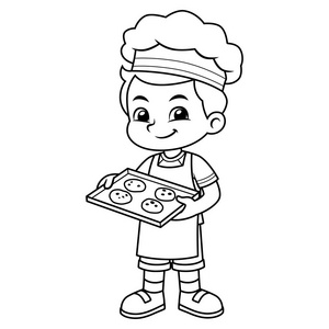 孩子们烤巧克力馒头男孩烤巧克力饼干bw.照片