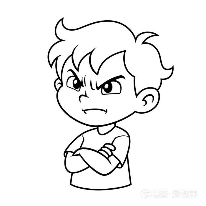 愤怒的男孩表情bw插画-正版商用图片12rcqm-摄图新视界