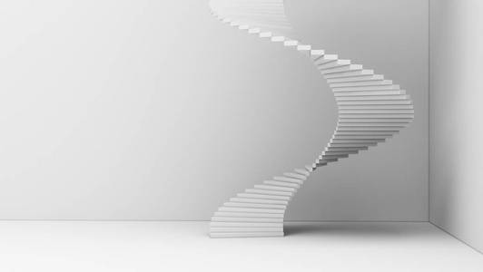 螺旋楼梯隔离在白色背景在最小建筑平面设计概念。三维抽象插图。