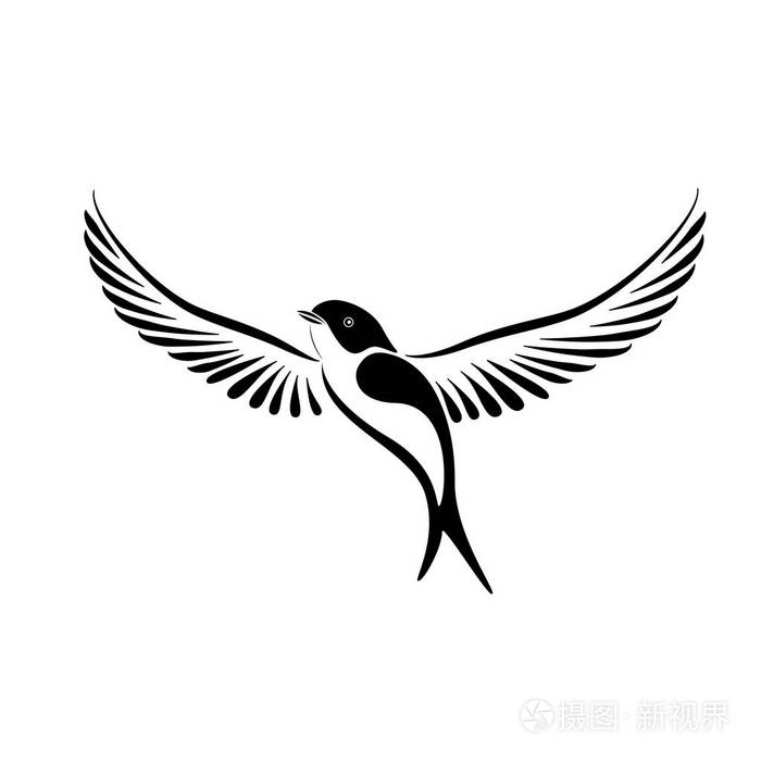 黑白的样式化燕子矢量插图