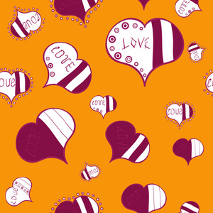 可爱的心喜欢黄色,紫色和白色的颜色,在美好的背景.情人节无缝背景.