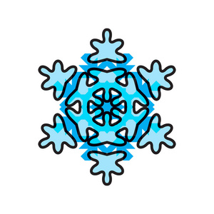 雪花蓝色图标隔离在白色背景上。 圣诞节雪花元素为冬季圣诞节或新年设计和装饰。 冰箱和冷矢量符号或标志