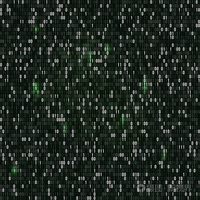 在暗背景上有数字一和零的二进制代码.人工智能.大数据.智能系统.